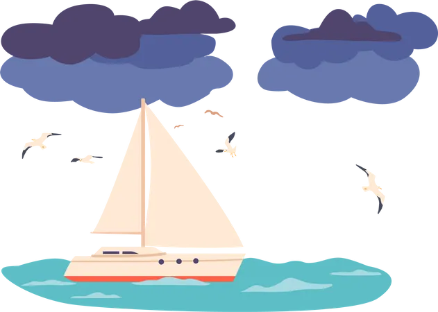 Luxurious yacht gliding gracefully on the sea  Illustration