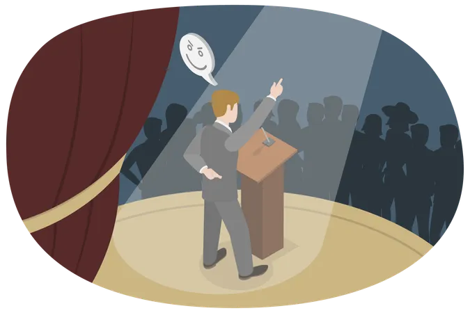 Lying Politician standing and giving speech  Illustration