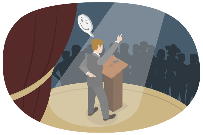 Lying Politician standing and giving speech  Illustration