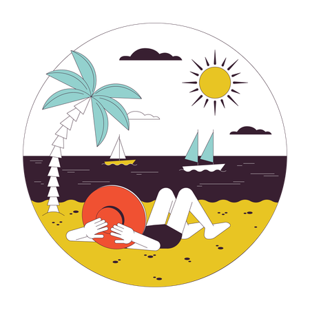 Lying sunbathing girl looking at ocean  Illustration