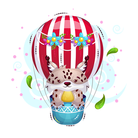 Lynx in hot air balloon  Illustration