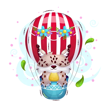 Lynx in hot air balloon  Illustration