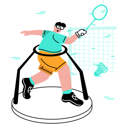 Ma praticando esportes virtuais de badminton  Ilustração