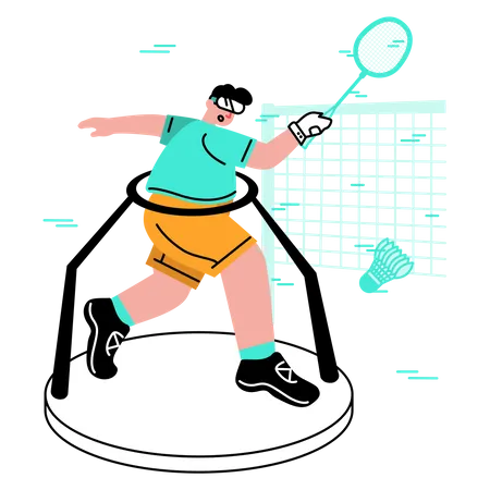 Ma praticando esportes virtuais de badminton  Ilustração