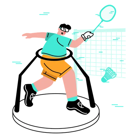 Mamá jugando deportes virtuales de bádminton  Ilustración