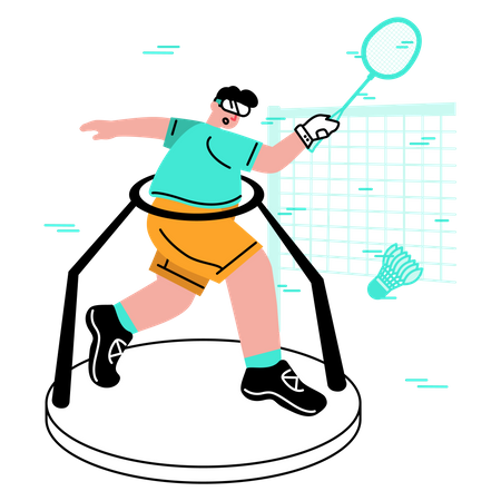 Ma playing virtual badminton sports  Illustration