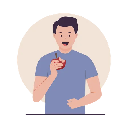 Homem comendo maçã  Ilustração