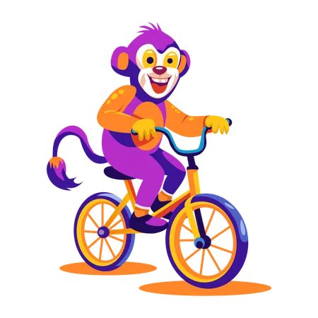 Macaco andando de bicicleta  Ilustração