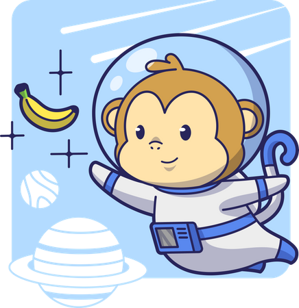 Macaco Astronauta atrás de banana  Ilustração