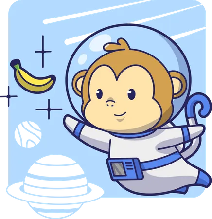 Macaco Astronauta atrás de banana  Ilustração