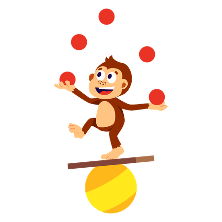 Macaco fazendo malabarismo com bola  Ilustração