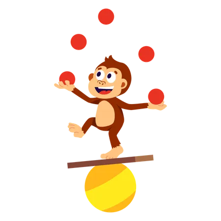 Macaco fazendo malabarismo com bola  Ilustração