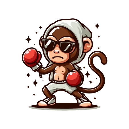 Macaco participa de luta de boxe  Ilustração