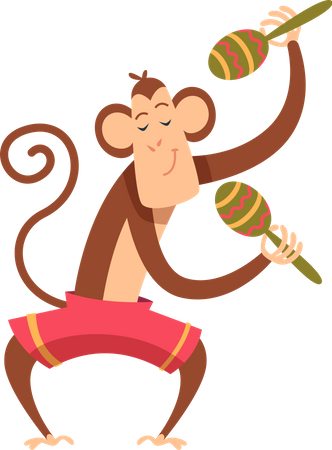 Macaco tocando instrumento musical  Ilustração
