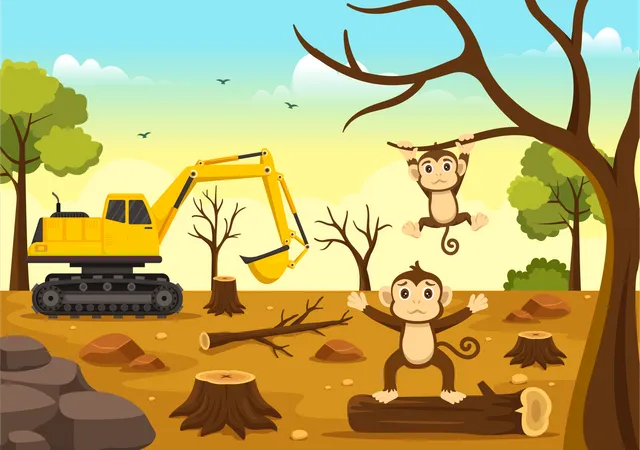 Macacos brincando na selva  Ilustração