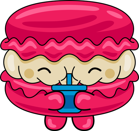 Mascotte de macaron buvant du jus  Illustration