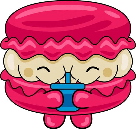 Mascotte de macaron buvant du jus  Illustration