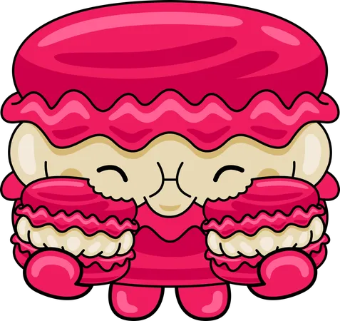 Mascotte de macaron mangeant un macaron  Illustration