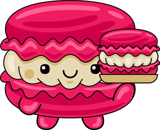 Mascotte de macaron tenant un macaron  Illustration