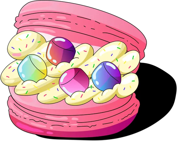 Colorful And Cheerful This Cake Illustration Is Adorned With A Variety Of Bright Macarons Making It A Playful Choice For Any Celebration Illustration