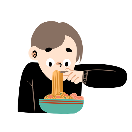 Homem comendo macarrão  Ilustração