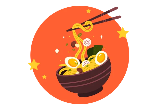 Macarrão ramen japonês  Ilustração