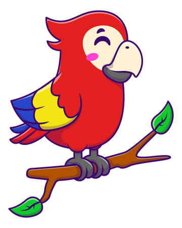 Macaw Bird On Branch  Illustration