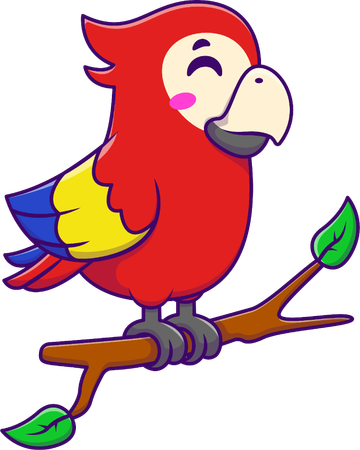 Macaw Bird Standing On Branch  Illustration