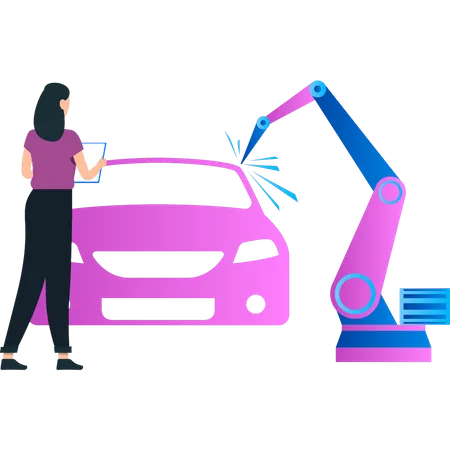 Machine is repairing car  Illustration