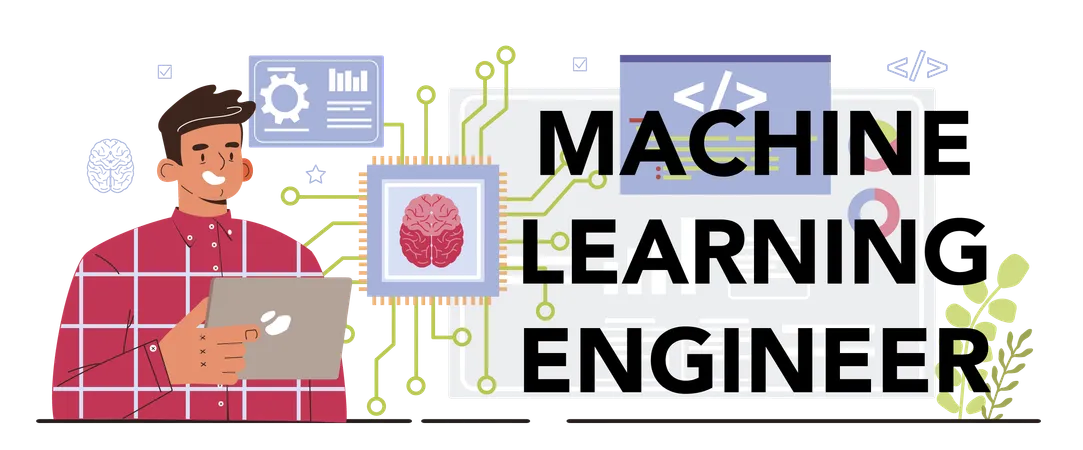 Machine Learning Engineer Typographic Header Artificial Neural Network Designer Designing Developing And Maintaining AI Networks Machine Learning Engineer Flat Vector Illustration Illustration