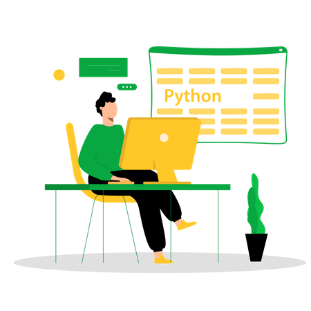 Desenvolvedor python masculino trabalhando no site  Ilustração