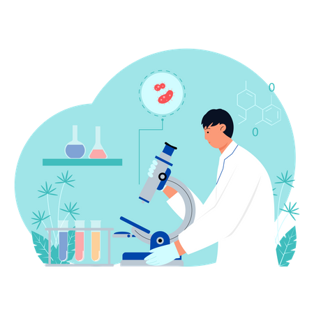 Cientista masculino fazendo pesquisa médica  Ilustração