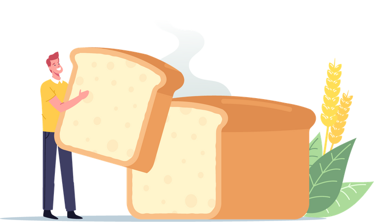 Homem segurando um pedaço de pão  Ilustração