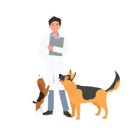 Veterinario masculino con perro  Ilustración