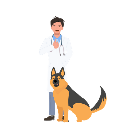 Veterinario masculino con perro  Ilustración