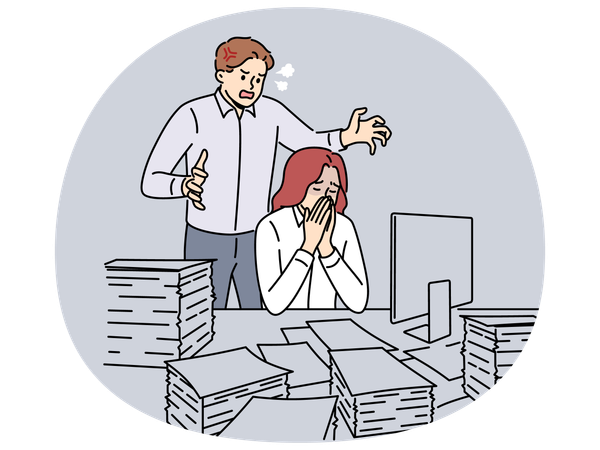 Mad boss scream at stressed female employee  Illustration