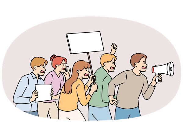 Mad people with placards on demonstration  Illustration