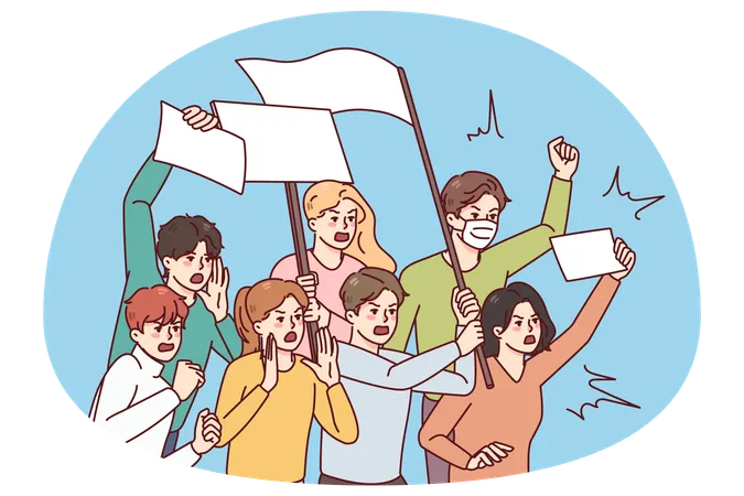 Mad people with posters on riot  Illustration