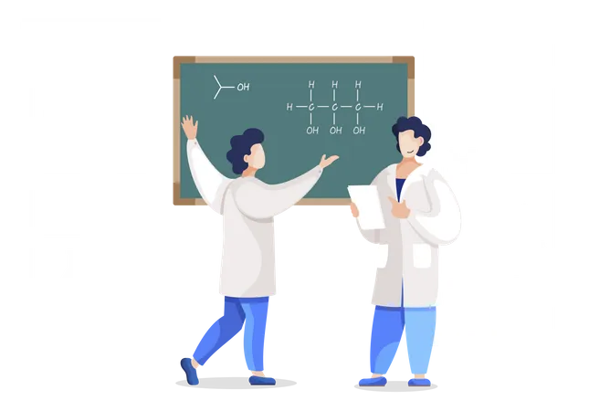 Mad Scientists or Chemists Working on Experiment  Illustration