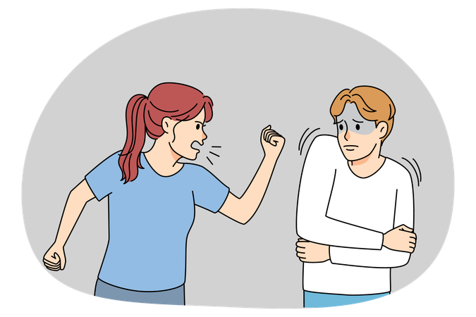 Mad woman bullying husband  Illustration