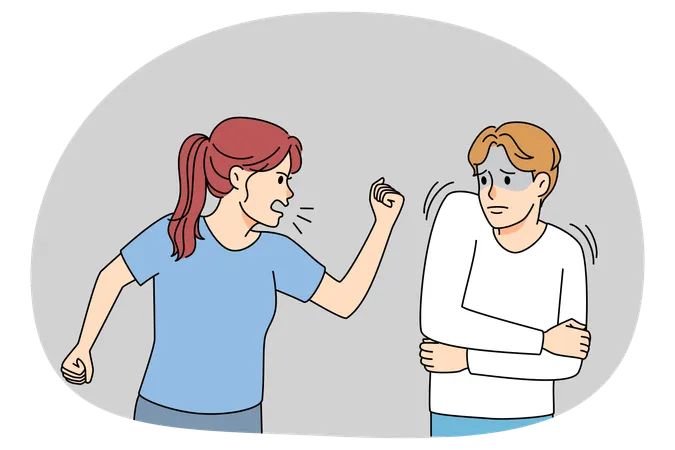 Mad woman bullying husband  Illustration