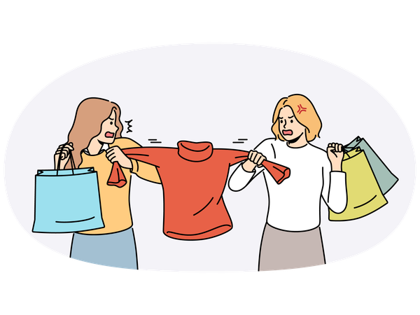 Mad women fight for clothes in shop  Illustration