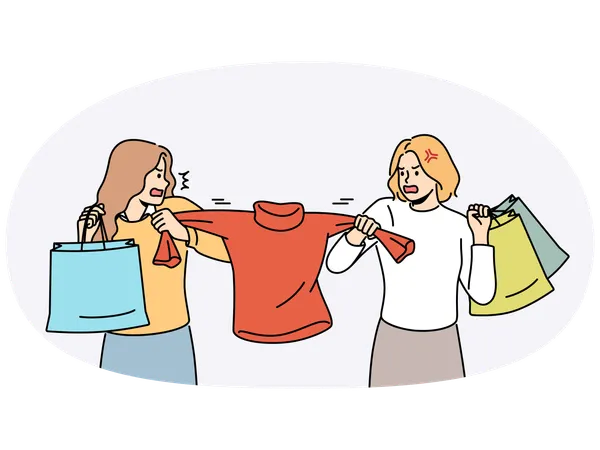 Mad women fight for clothes in shop  Illustration