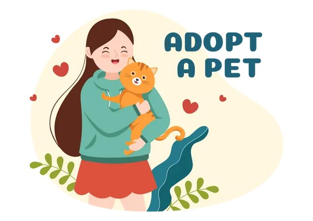 Mädchen adoptiert Katze  Illustration