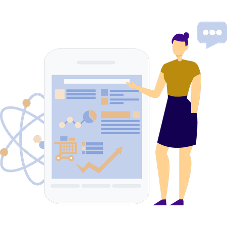 Mädchen analysiert Geschäftsstrategie im Handy  Illustration