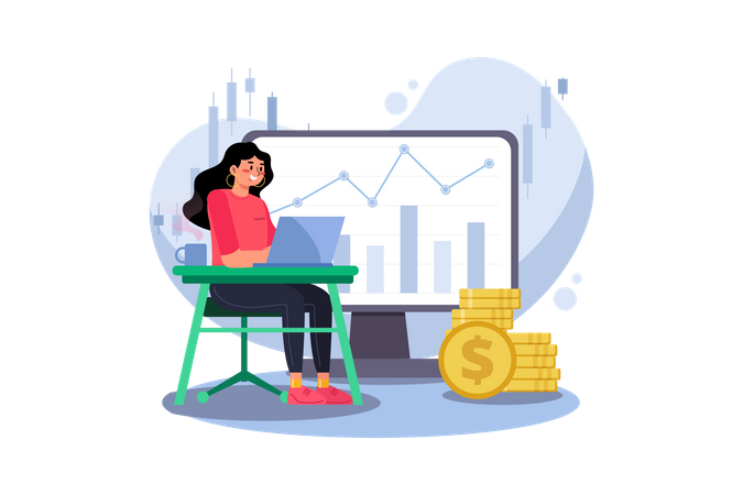 Mädchen analysiert die Börse  Illustration