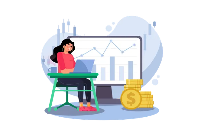 Mädchen analysiert die Börse  Illustration