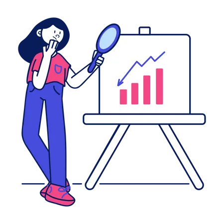 Mädchen analysiert Geschäftsdaten  Illustration