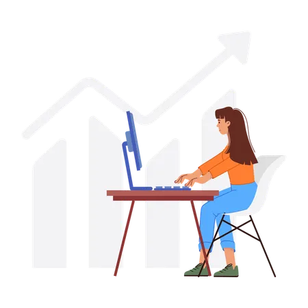 Mädchen analysiert Geschäftsdiagramm  Illustration