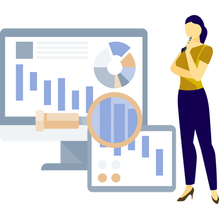 Mädchen analysieren Geschäftswachstum  Illustration